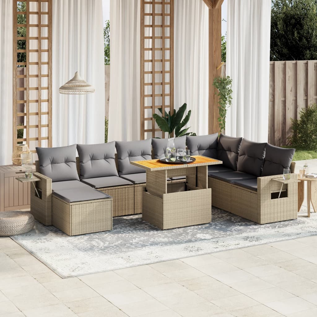 vidaXL Set de sofás de jardín 9 pzas con cojines ratán sintético beige