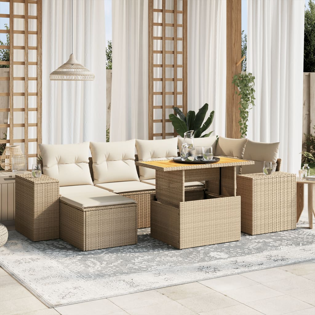 vidaXL Set sofás de jardín 7 piezas y cojines ratán sintético beige