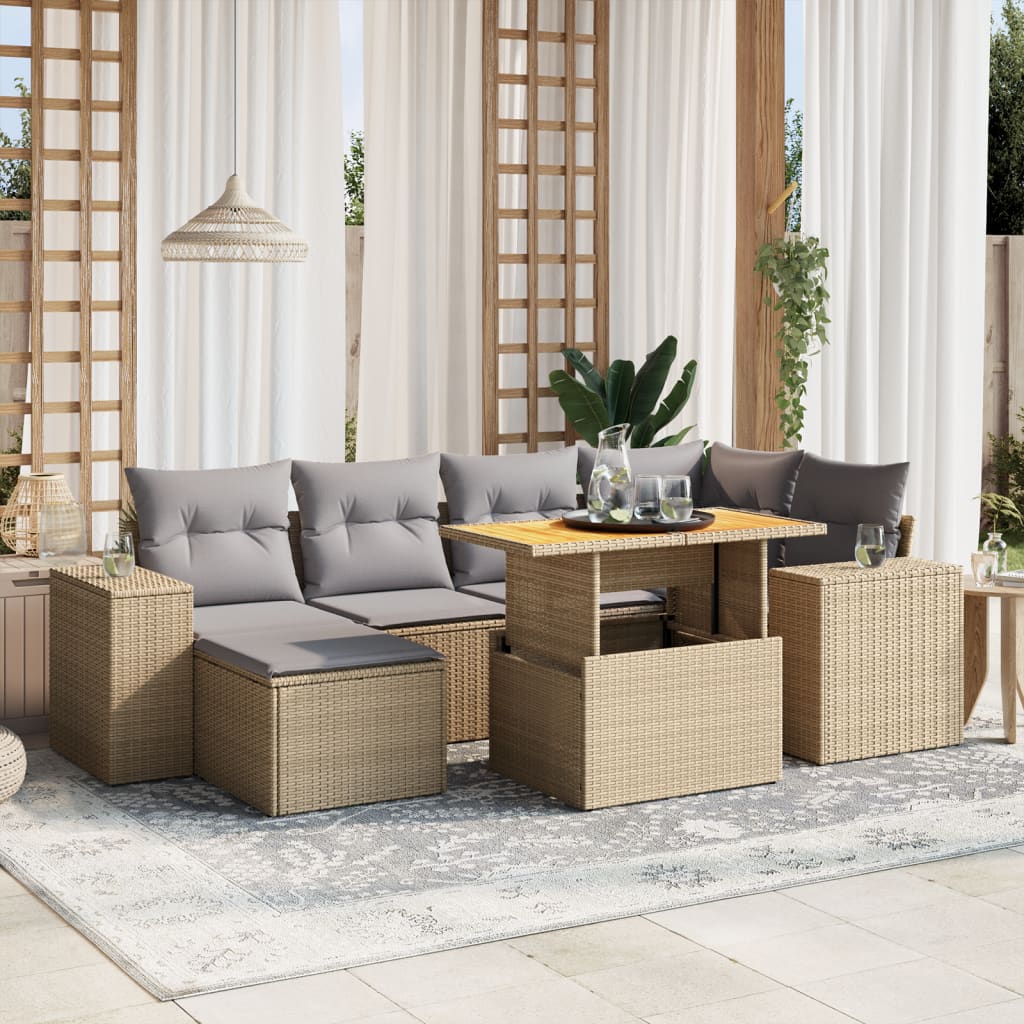 vidaXL Set sofás de jardín 7 piezas y cojines ratán sintético beige