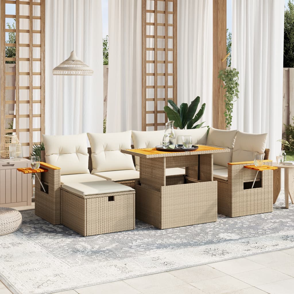 vidaXL Set sofás de jardín 7 piezas y cojines ratán sintético beige