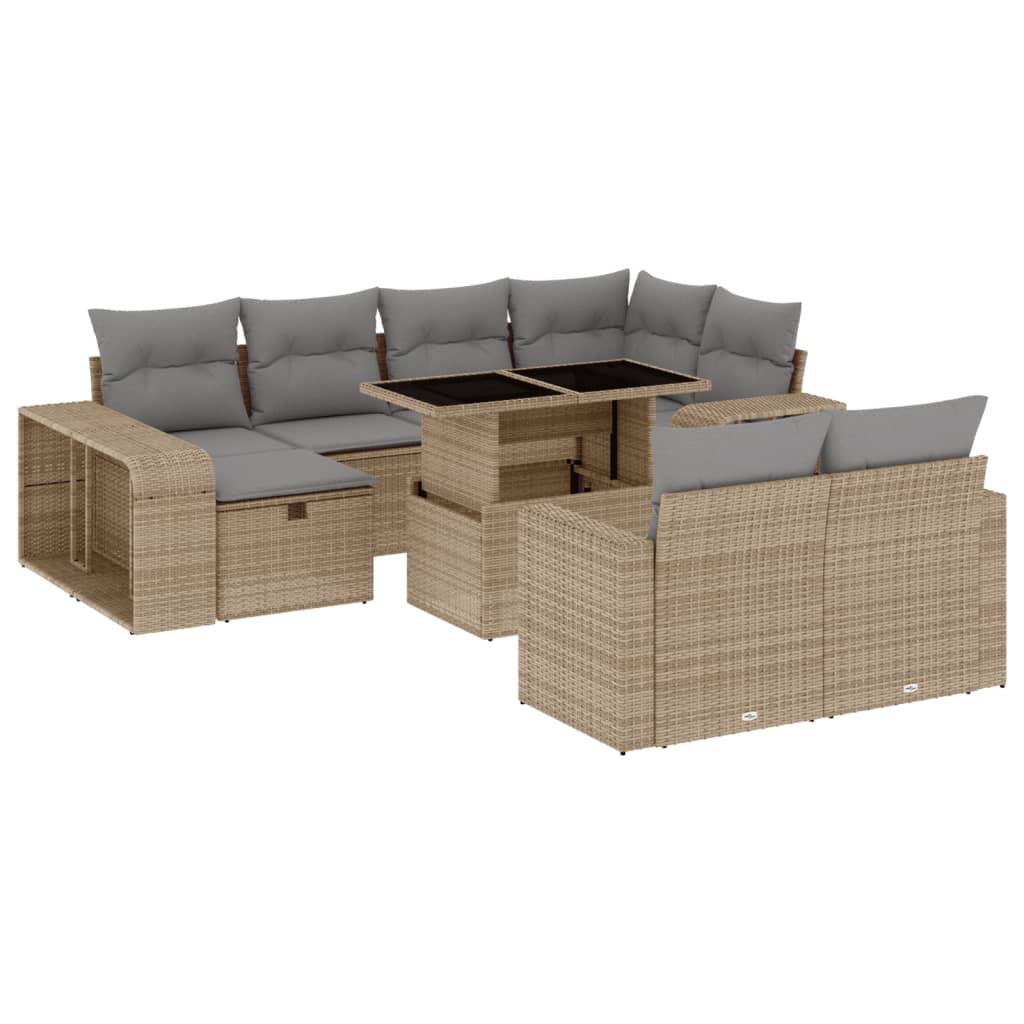 vidaXL Set de sofás de jardín 11pzas con cojines ratán sintético beige