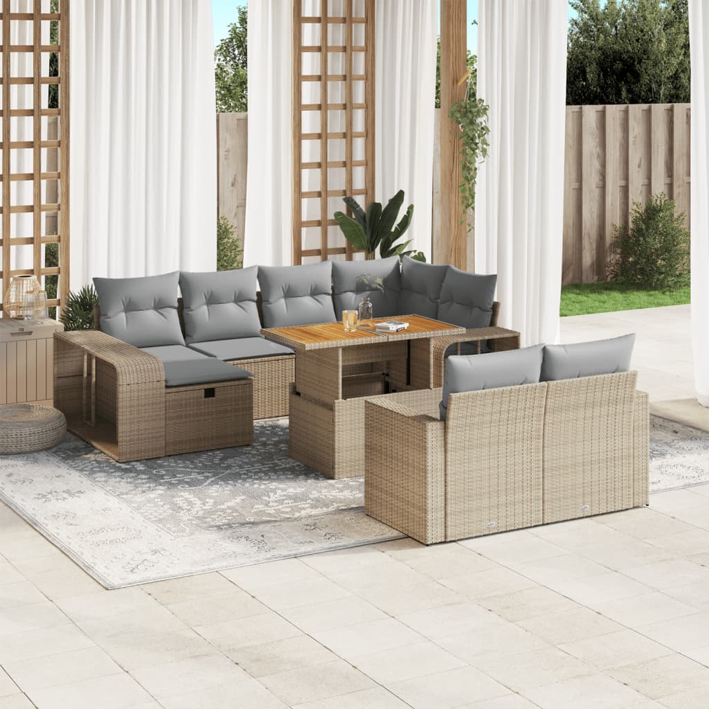 vidaXL Set de sofás de jardín 11pzas con cojines ratán sintético beige