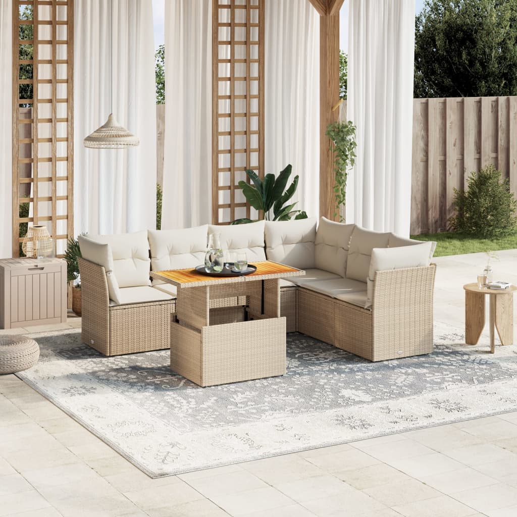 vidaXL Set sofás de jardín 7 piezas y cojines ratán sintético beige