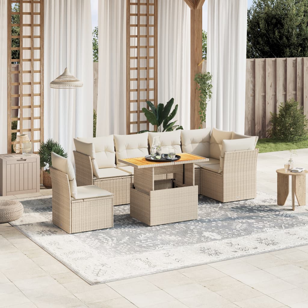 vidaXL Set sofás de jardín 7 piezas y cojines ratán sintético beige