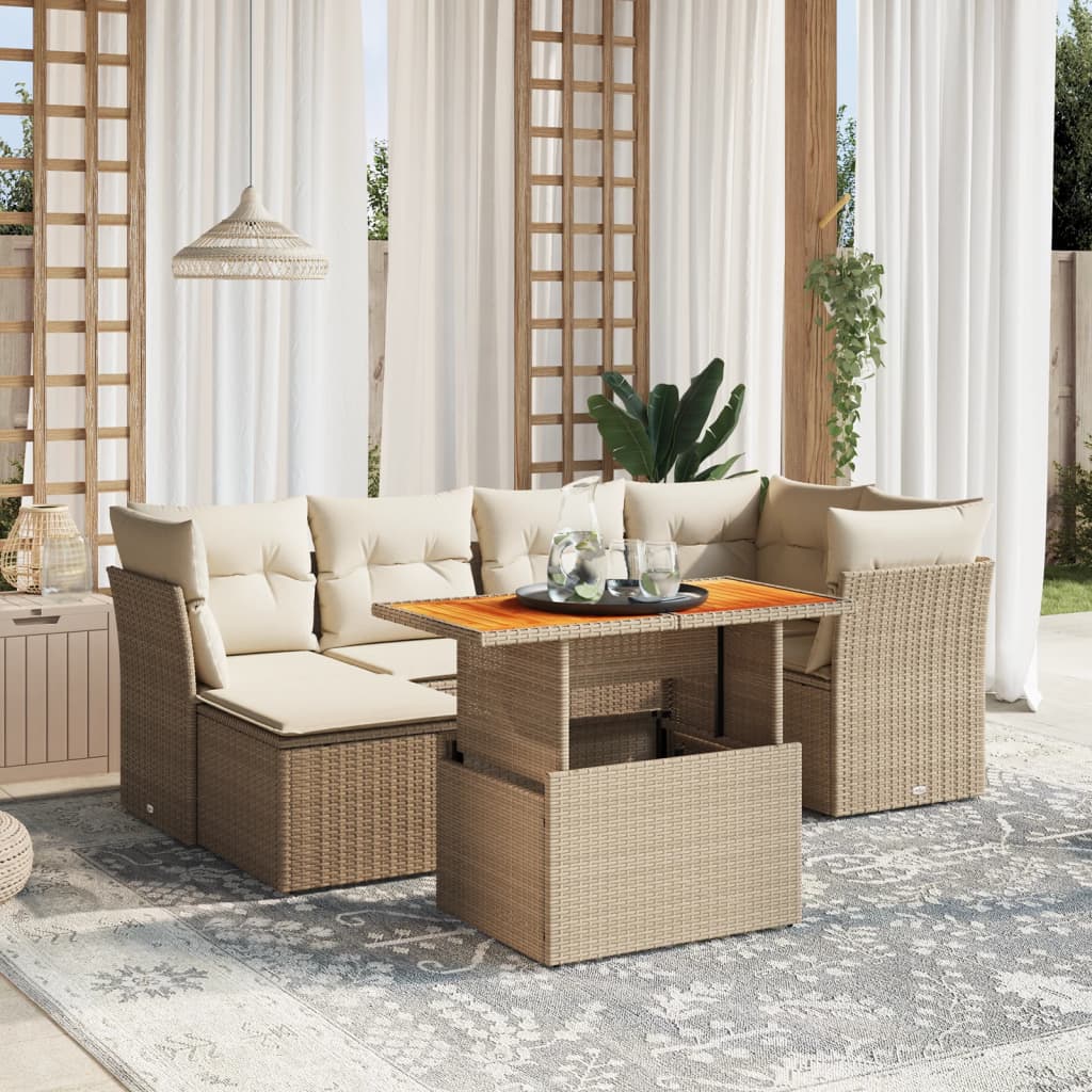 vidaXL Set sofás de jardín 7 piezas y cojines ratán sintético beige