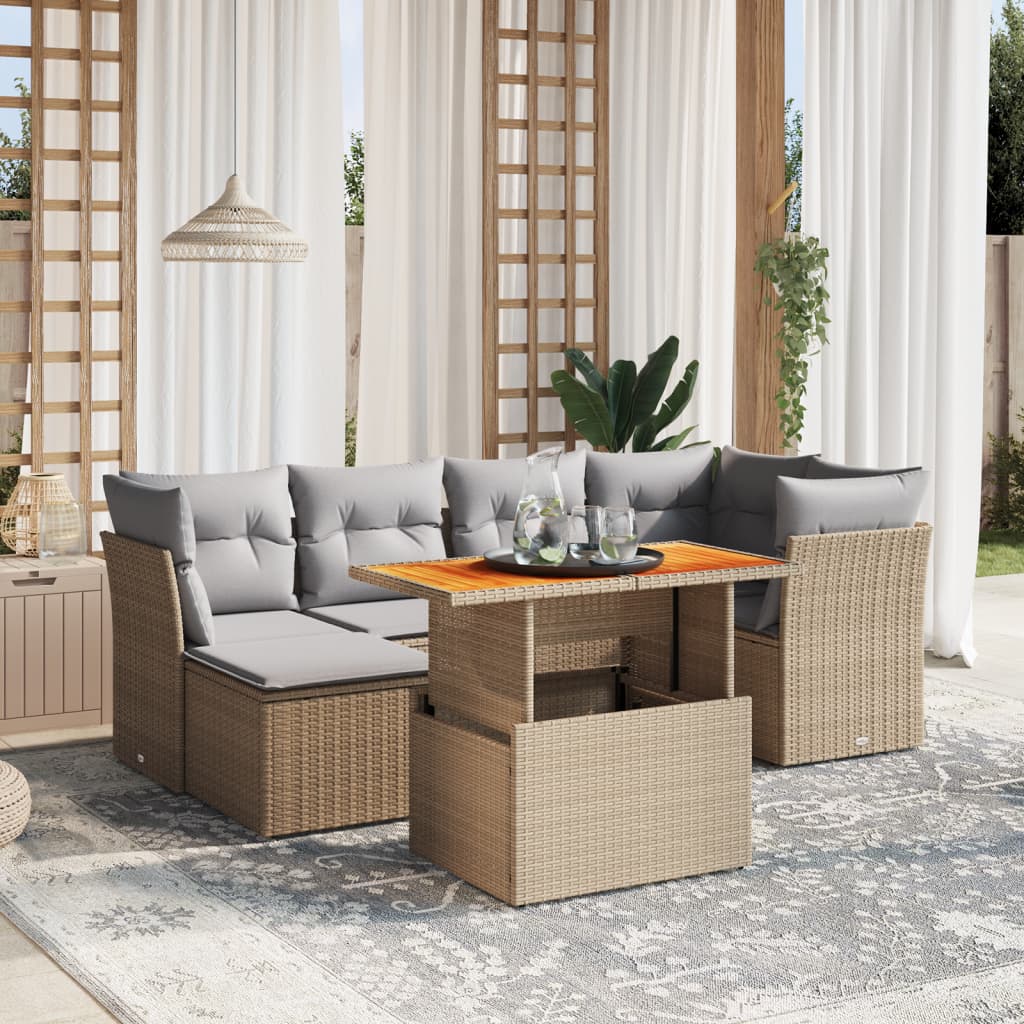 vidaXL Set sofás de jardín 7 piezas y cojines ratán sintético beige