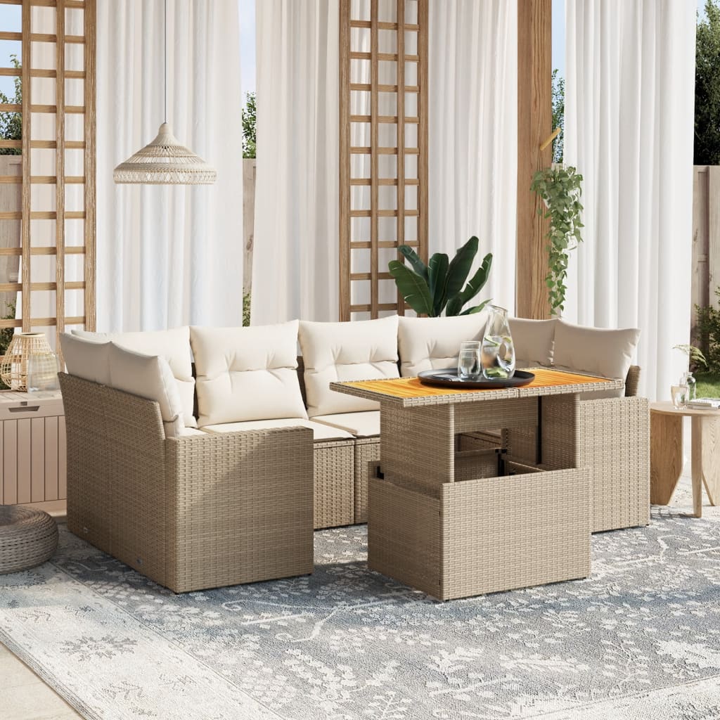 vidaXL Set sofás de jardín 7 piezas y cojines ratán sintético beige