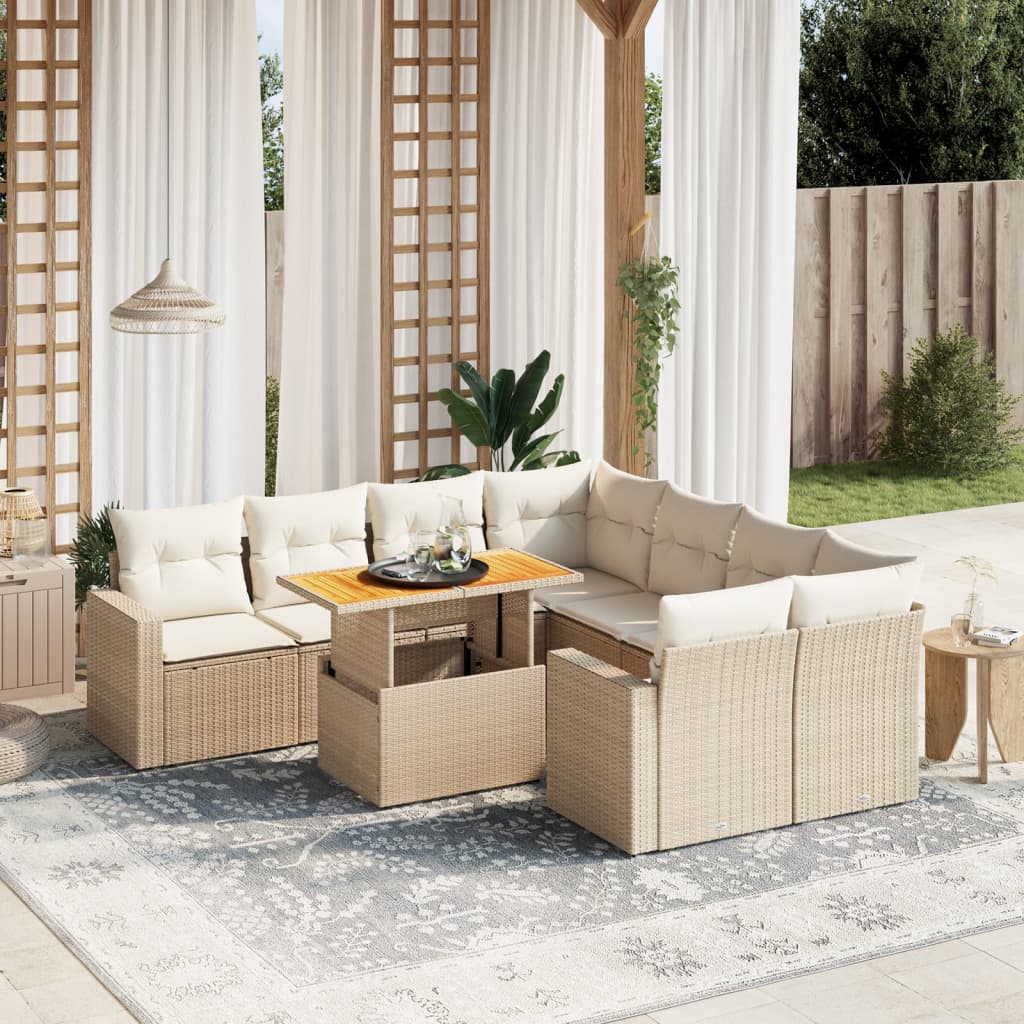 vidaXL Set de sofás de jardín 9 pzas con cojines ratán sintético beige