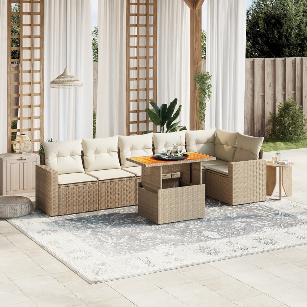 vidaXL Set sofás de jardín 7 piezas y cojines ratán sintético beige