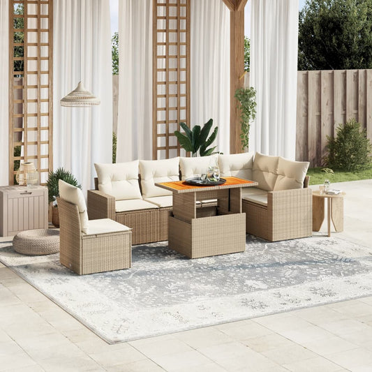 vidaXL Set sofás de jardín 7 piezas y cojines ratán sintético beige