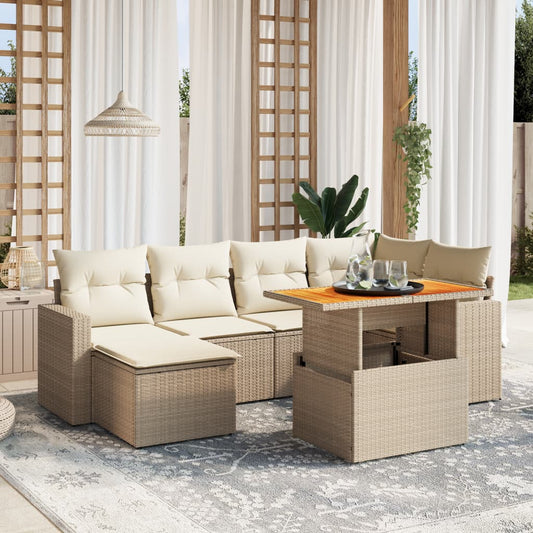 vidaXL Set sofás de jardín 7 piezas y cojines ratán sintético beige