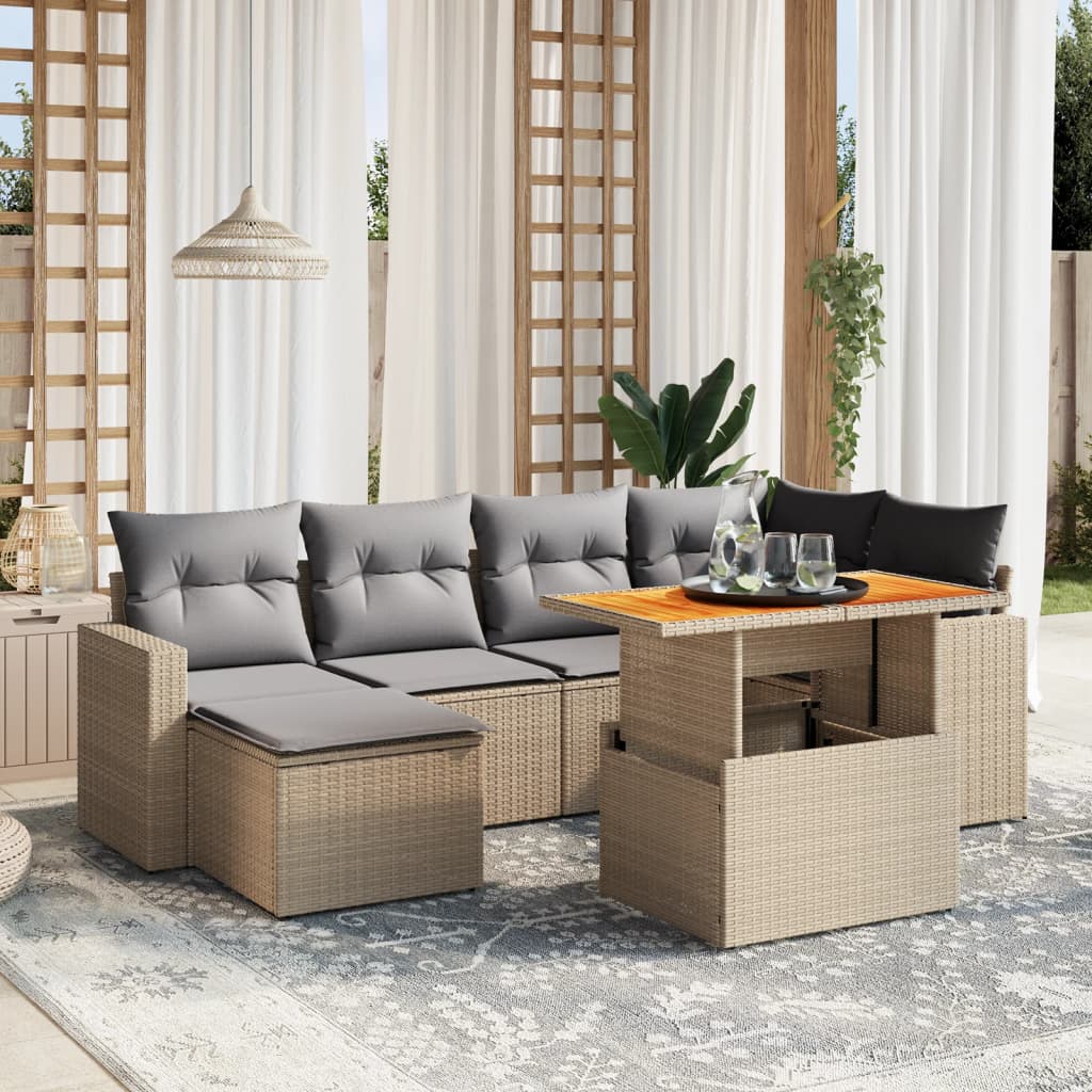 vidaXL Set sofás de jardín 7 piezas y cojines ratán sintético beige