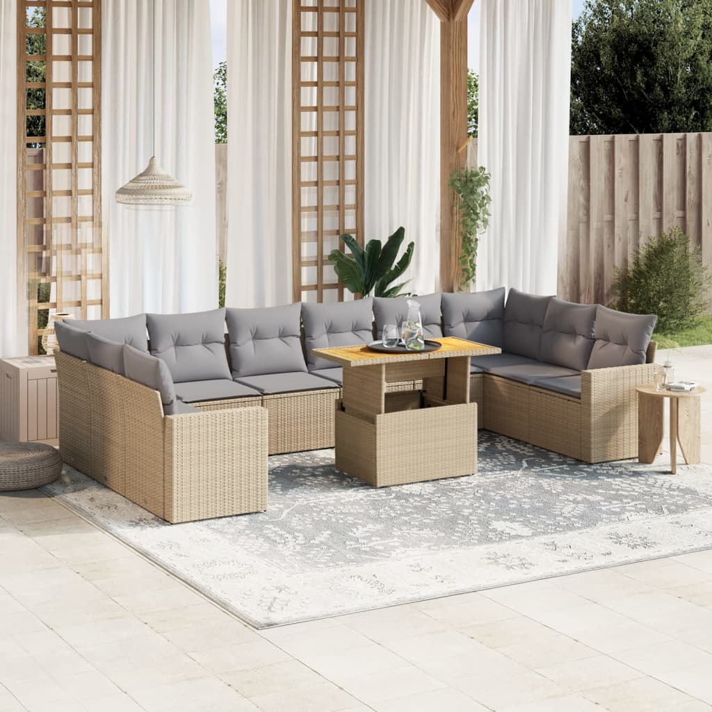 vidaXL Set de sofás de jardín 11pzas con cojines ratán sintético beige