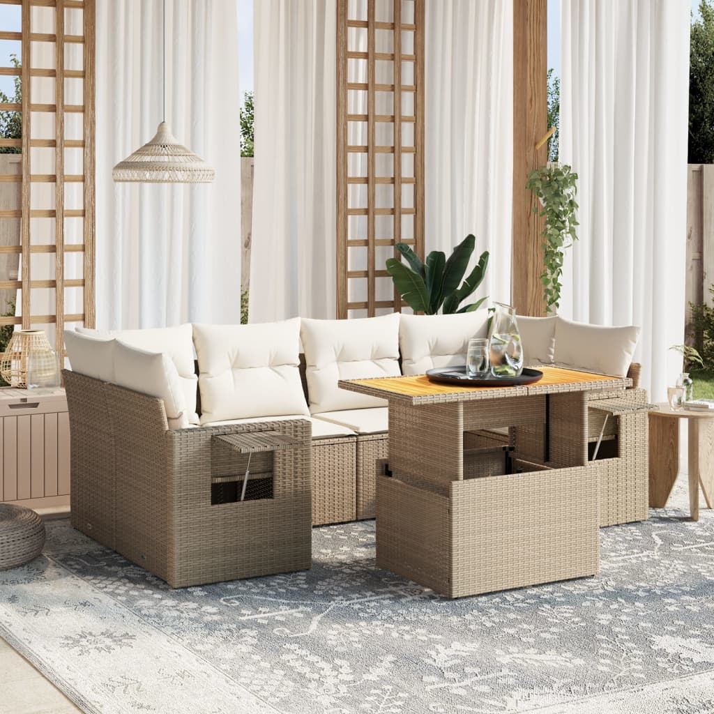 vidaXL Set sofás de jardín 7 piezas y cojines ratán sintético beige