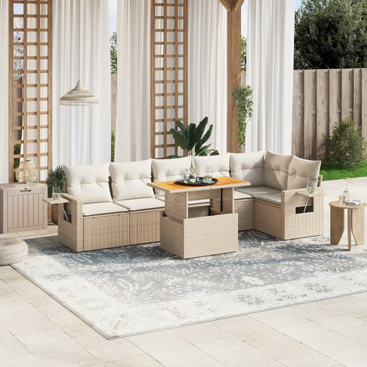 vidaXL Set sofás de jardín 7 piezas y cojines ratán sintético beige