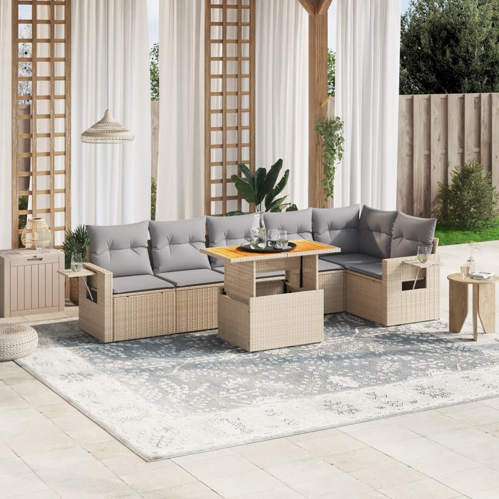 vidaXL Set sofás de jardín 7 piezas y cojines ratán sintético beige