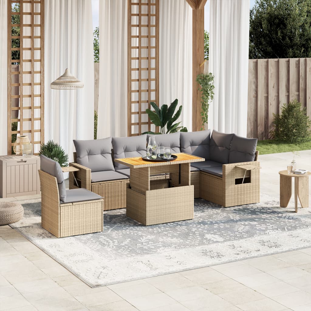 vidaXL Set sofás de jardín 7 piezas y cojines ratán sintético beige