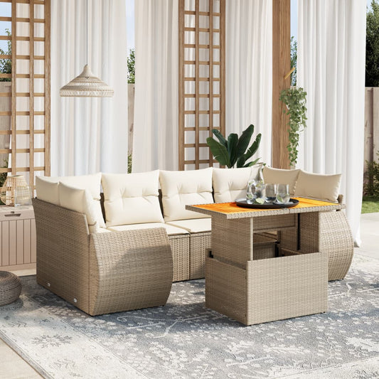 vidaXL Set sofás de jardín 7 piezas y cojines ratán sintético beige