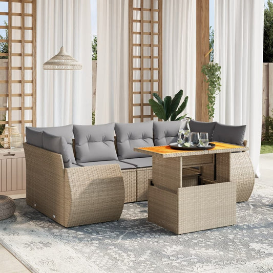 vidaXL Set sofás de jardín 7 piezas y cojines ratán sintético beige