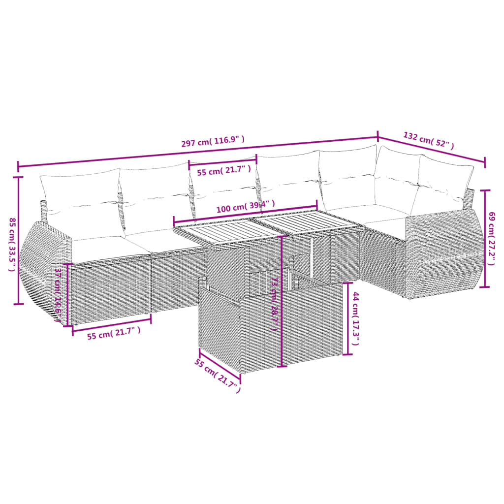 vidaXL Set sofás de jardín 7 piezas y cojines ratán sintético beige