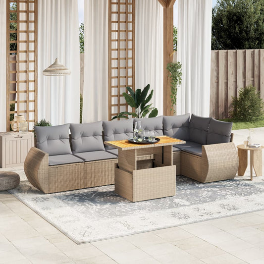 vidaXL Set sofás de jardín 7 piezas y cojines ratán sintético beige