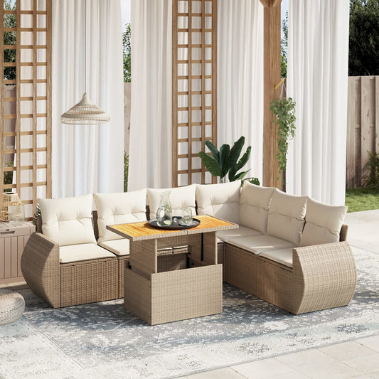 vidaXL Set sofás de jardín 7 piezas y cojines ratán sintético beige