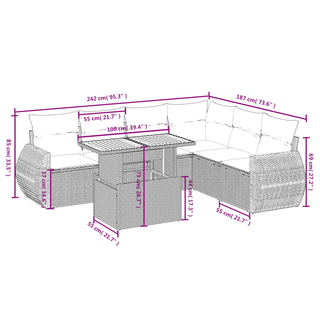 vidaXL Set sofás de jardín 7 piezas y cojines ratán sintético beige