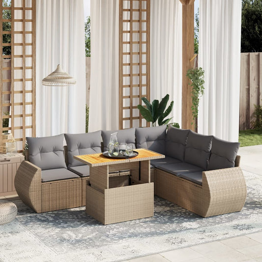 vidaXL Set sofás de jardín 7 piezas y cojines ratán sintético beige