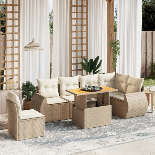 vidaXL Set sofás de jardín 7 piezas y cojines ratán sintético beige