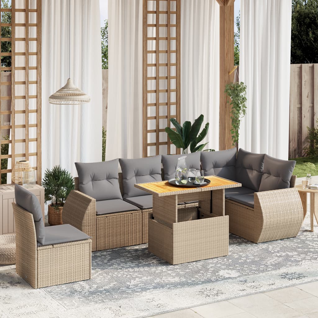 vidaXL Set sofás de jardín 7 piezas y cojines ratán sintético beige