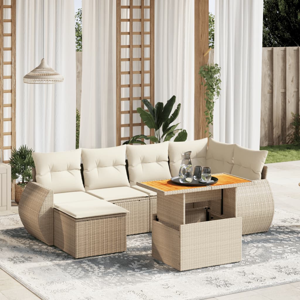 vidaXL Set sofás de jardín 7 piezas y cojines ratán sintético beige