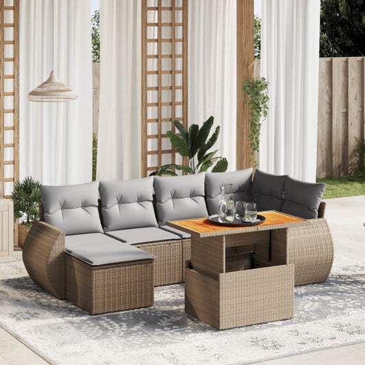 vidaXL Set sofás de jardín 7 piezas y cojines ratán sintético beige