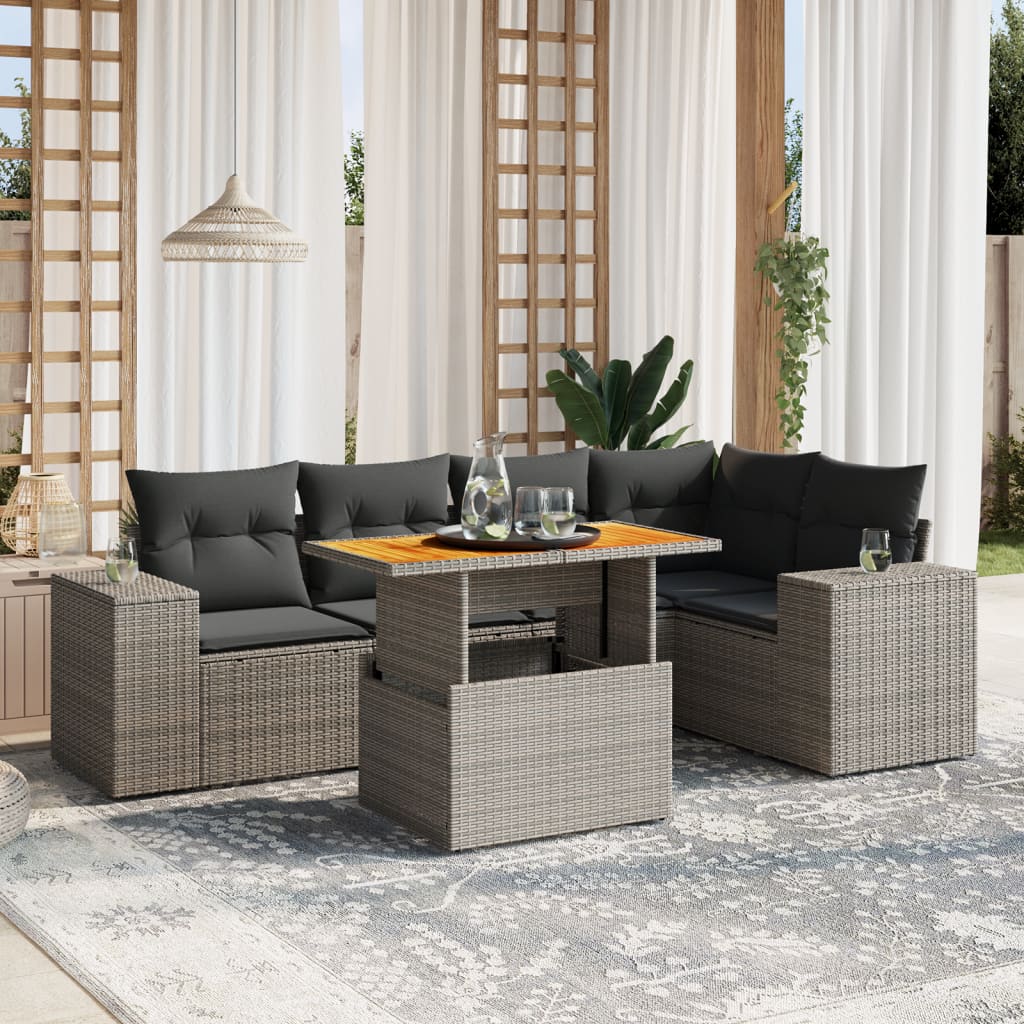 vidaXL Set de muebles de jardín 6 pzas y cojines ratán sintético gris