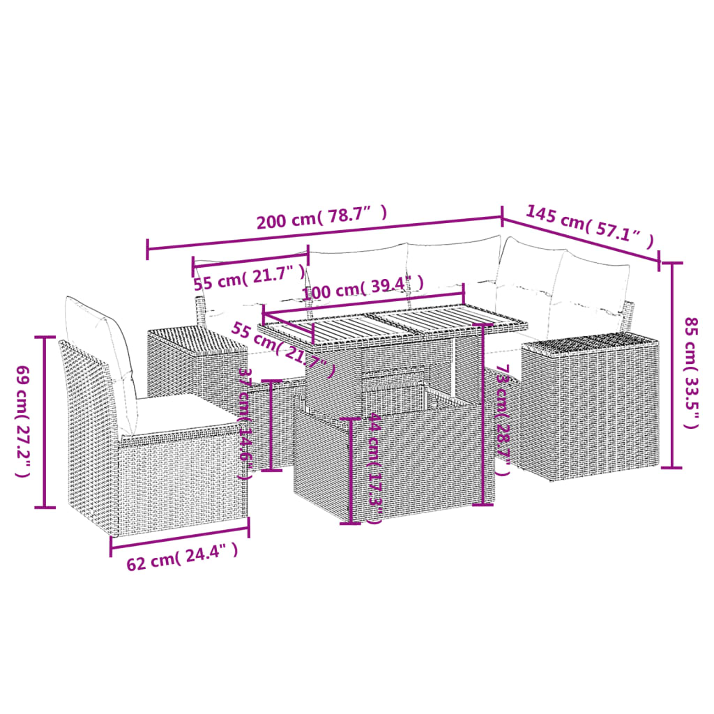 vidaXL Set de muebles de jardín 6 pzas y cojines ratán sintético gris