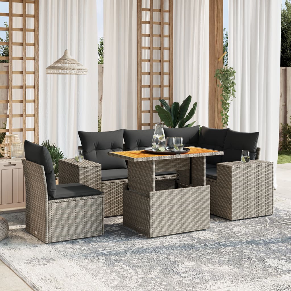 vidaXL Set de muebles de jardín 6 pzas y cojines ratán sintético gris