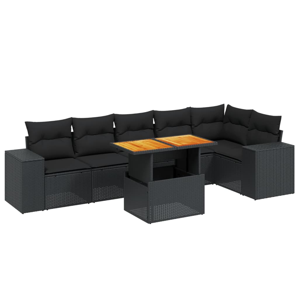 vidaXL Set de comedor de jardín 7 pzas y cojines ratán sintético negro