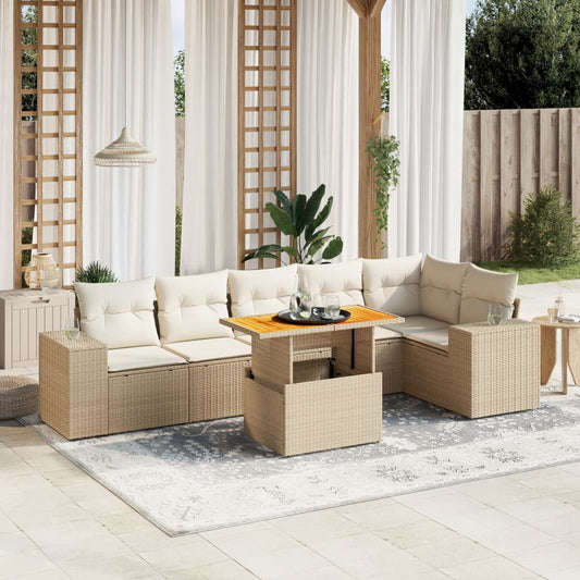 vidaXL Set sofás de jardín 7 piezas y cojines ratán sintético beige