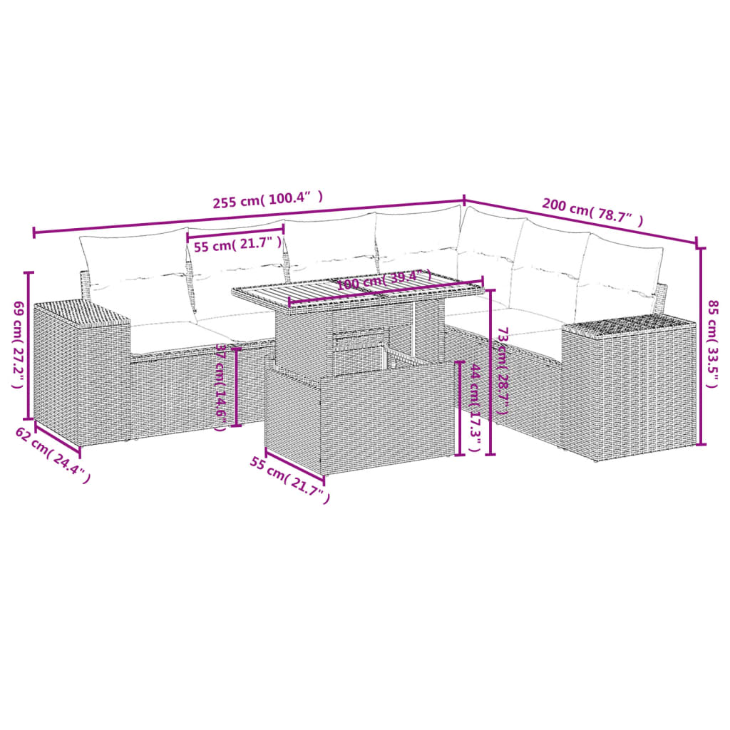 vidaXL Set de comedor de jardín 7 pzas y cojines ratán sintético negro