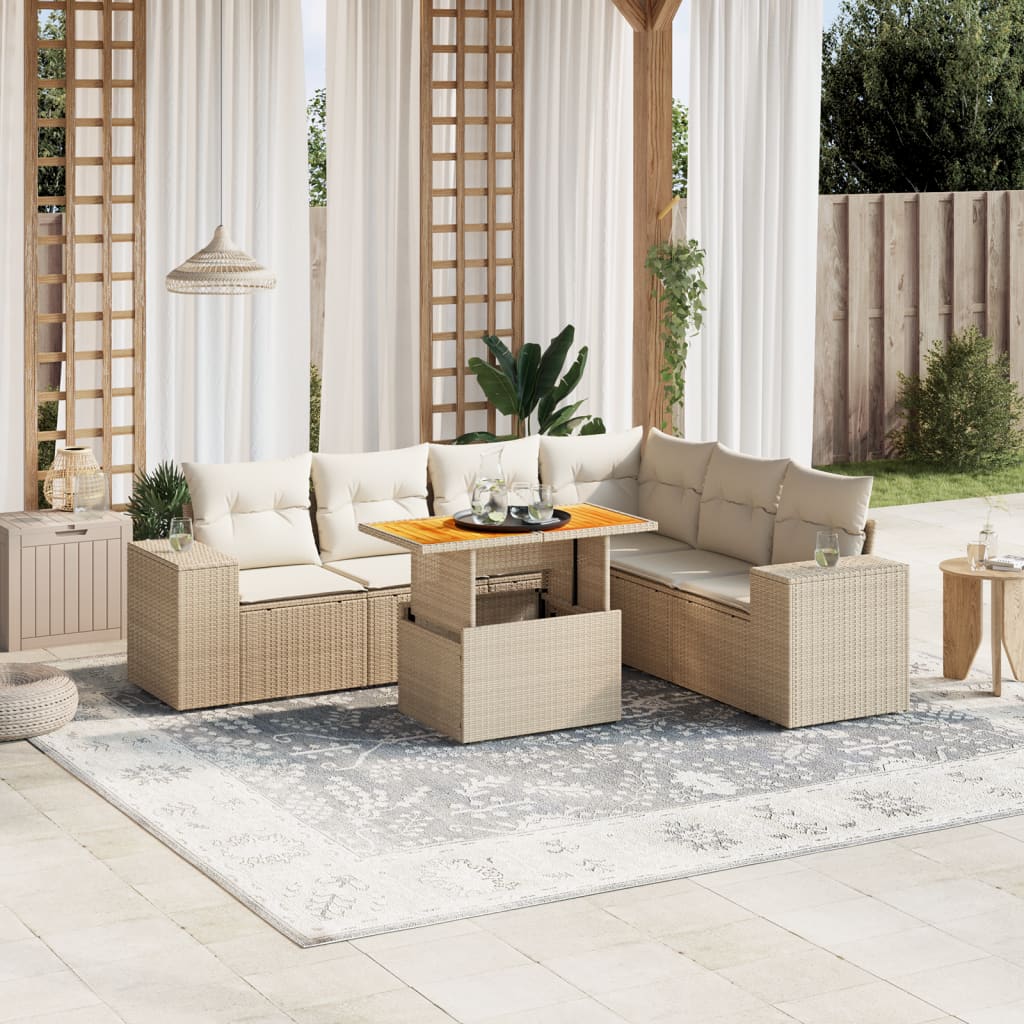 vidaXL Set sofás de jardín 7 piezas y cojines ratán sintético beige