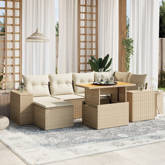 vidaXL Set sofás de jardín 7 piezas y cojines ratán sintético beige