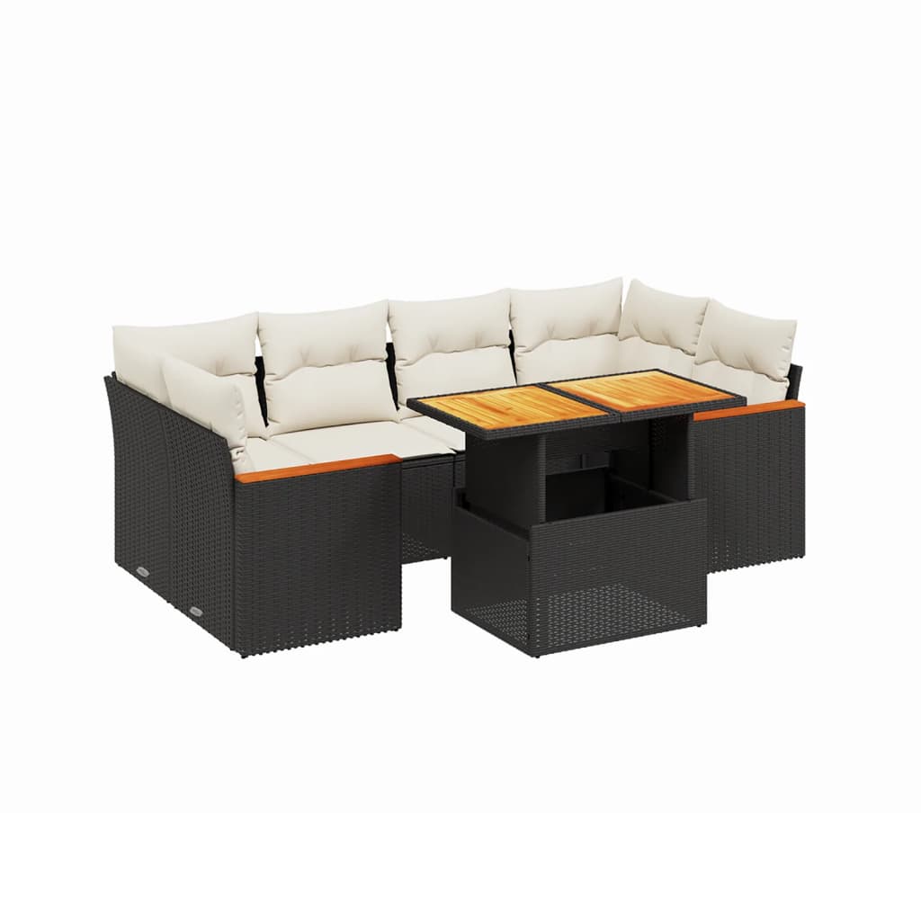 vidaXL Set de comedor de jardín 7 pzas y cojines ratán sintético negro