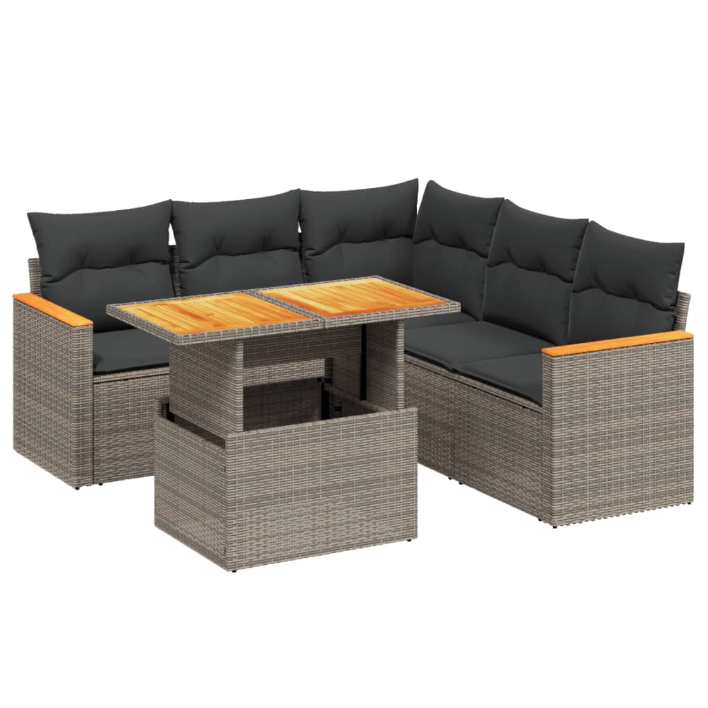 vidaXL Set de muebles de jardín 6 pzas y cojines ratán sintético gris