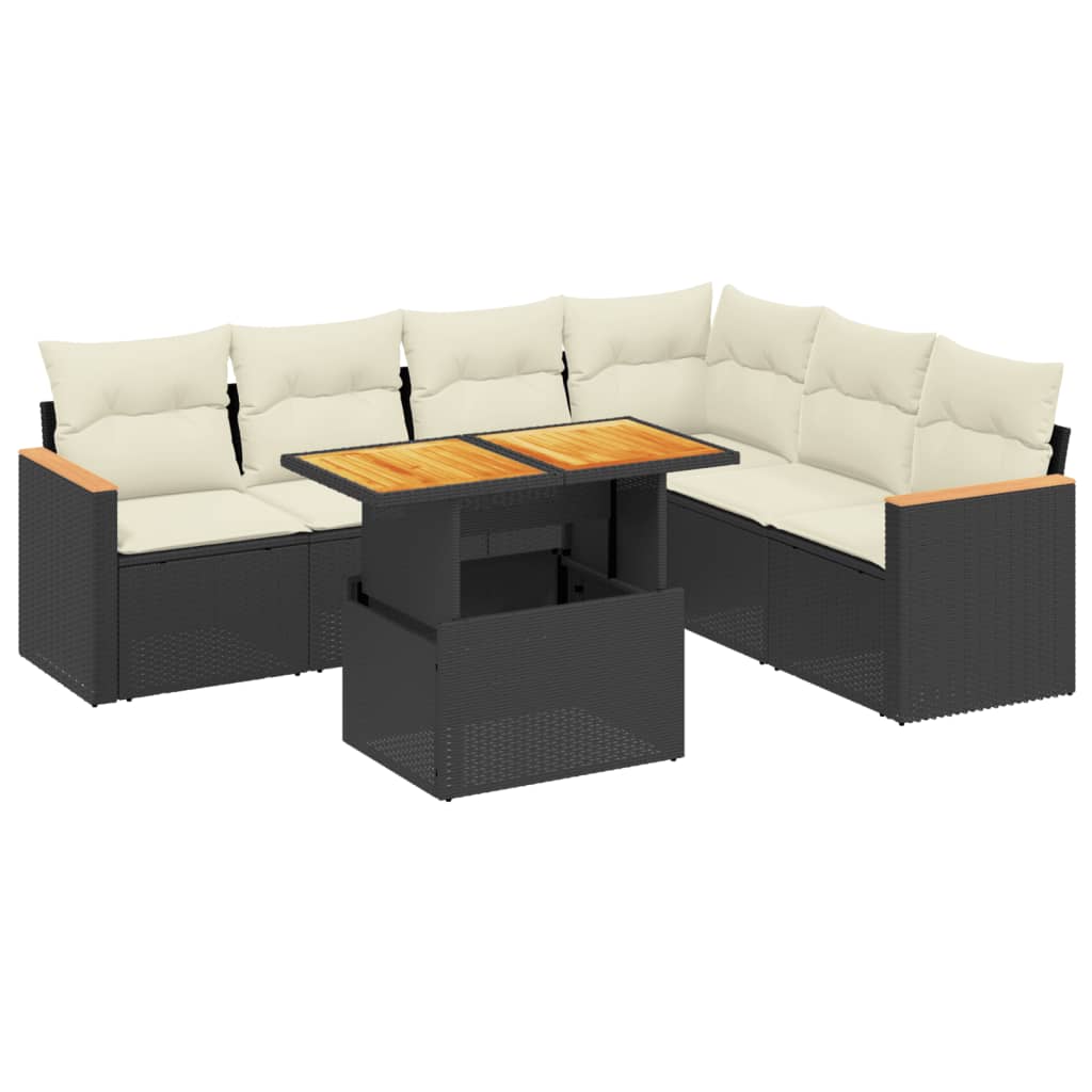 vidaXL Set de comedor de jardín 7 pzas y cojines ratán sintético negro