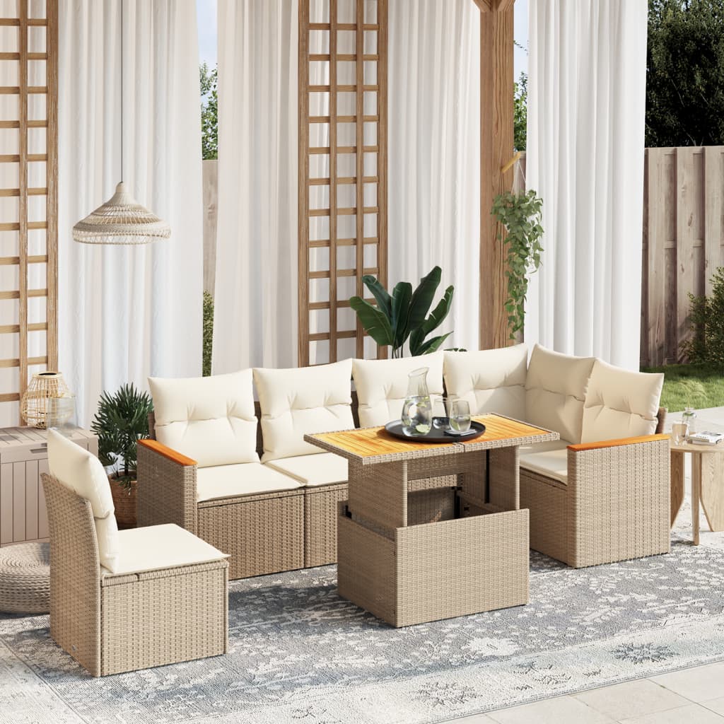 vidaXL Set sofás de jardín 7 piezas y cojines ratán sintético beige