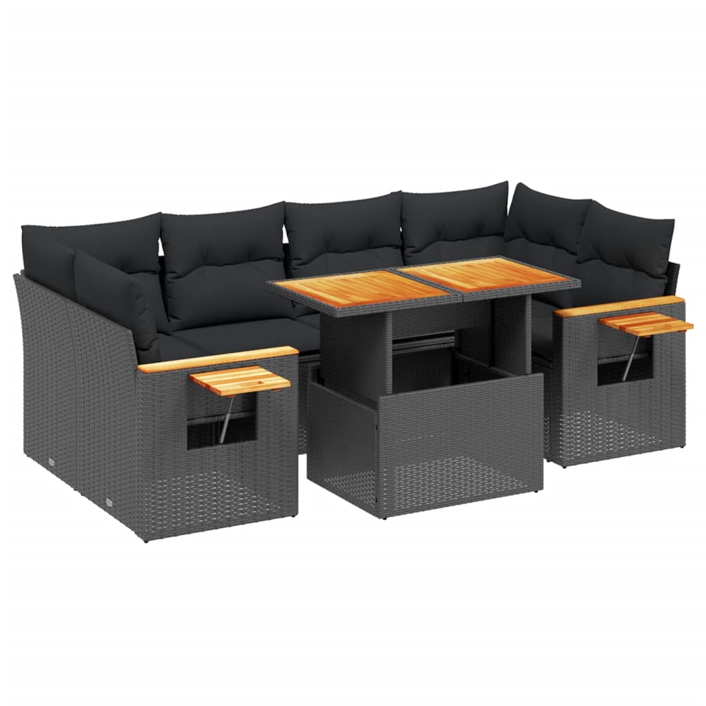 vidaXL Set de comedor de jardín 7 pzas y cojines ratán sintético negro