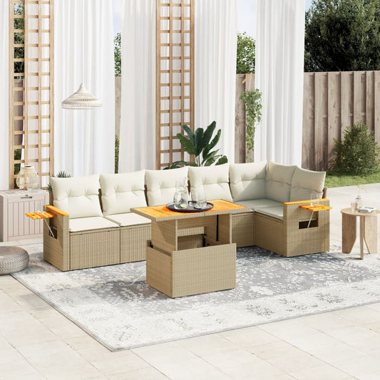 vidaXL Set sofás de jardín 7 piezas y cojines ratán sintético beige