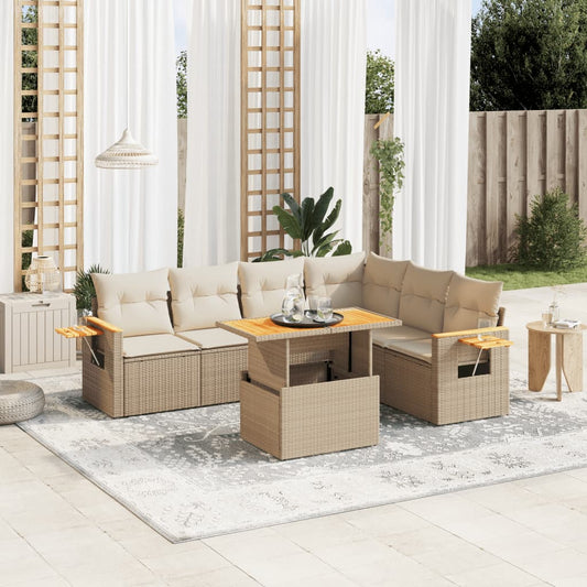 vidaXL Set sofás de jardín 7 piezas y cojines ratán sintético beige