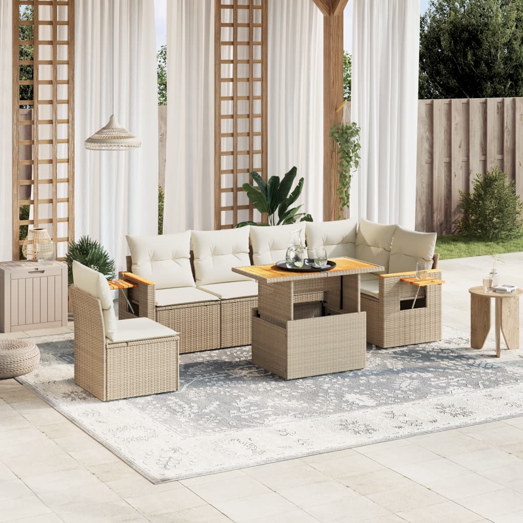 vidaXL Set sofás de jardín 7 piezas y cojines ratán sintético beige