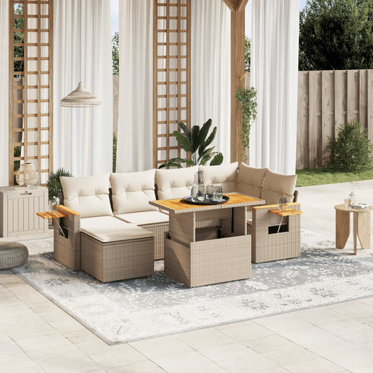 vidaXL Set sofás de jardín 7 piezas y cojines ratán sintético beige