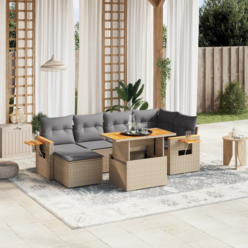 vidaXL Set sofás de jardín 7 piezas y cojines ratán sintético beige